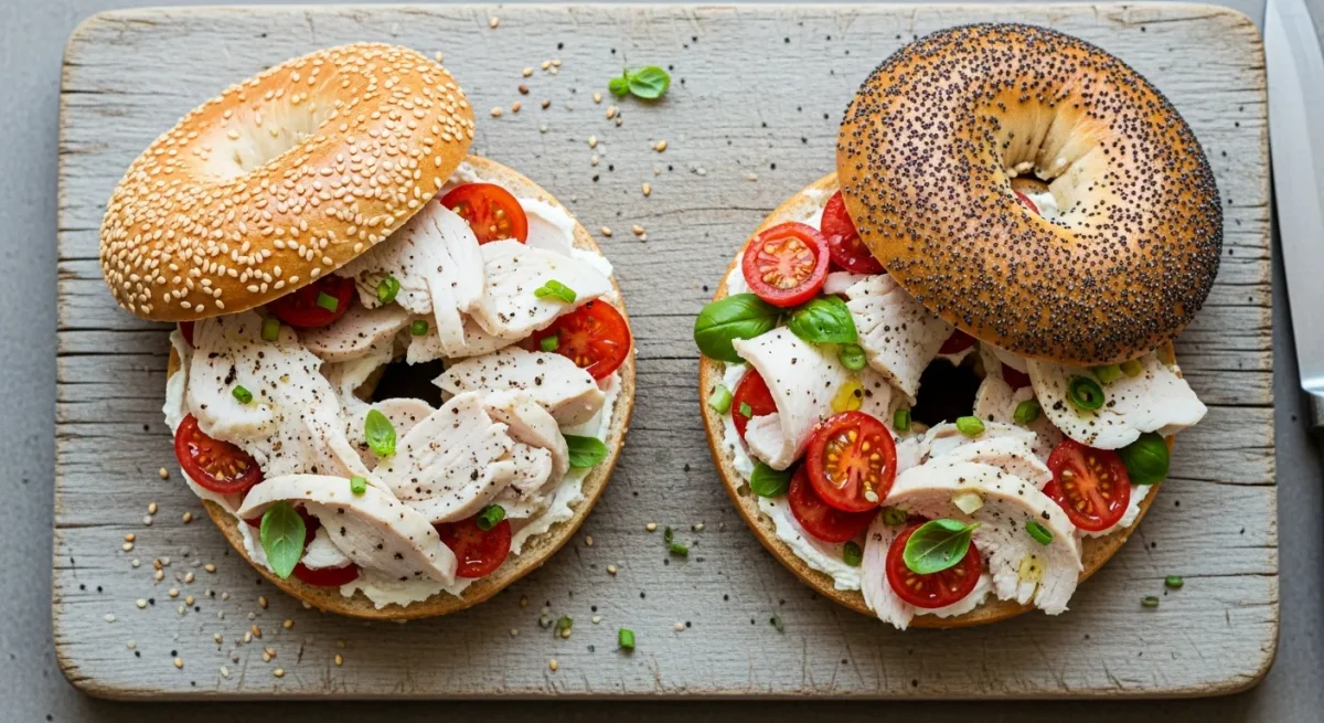 Bagels au poulet, cream cheese et tomates cerises