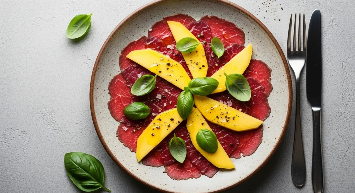 Carpaccio de boeuf, mangue et basilic : Recette facile