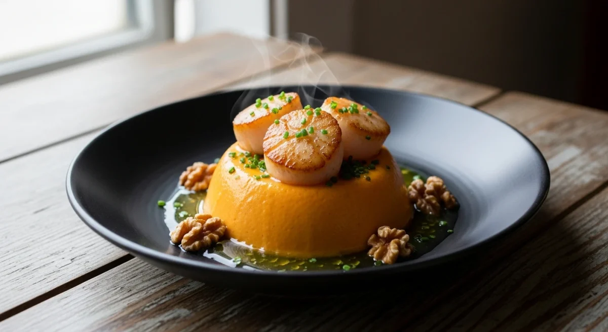Panna cotta de patate douce et noix de St Jacques