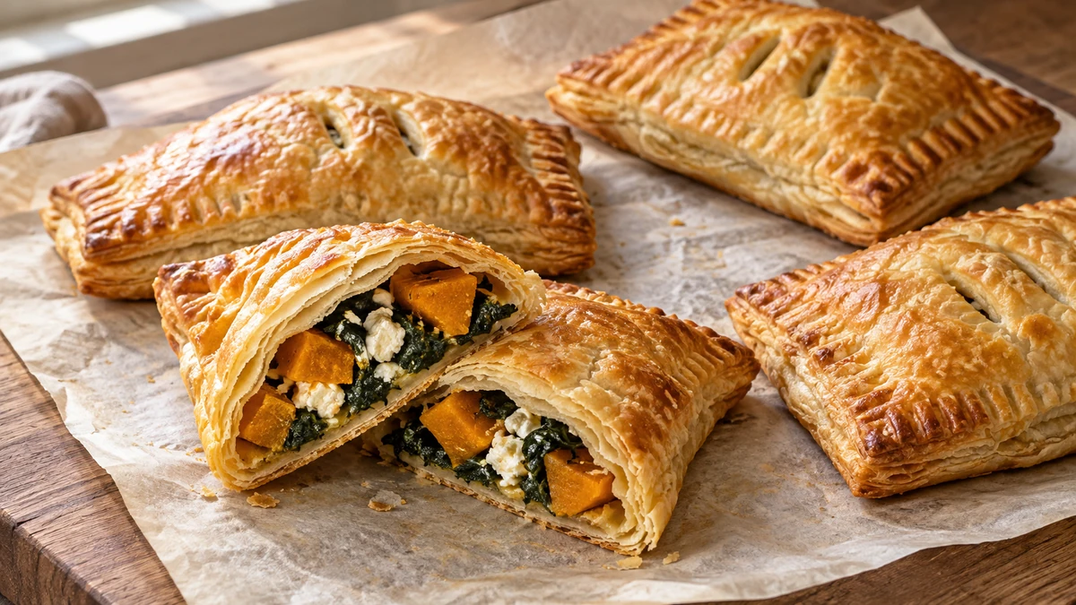 Chaussons feuilletés au potimarron, aux épinards et à la feta