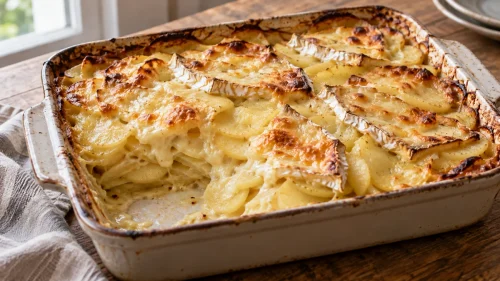 Gratin de pommes de terre, pommes et camembert