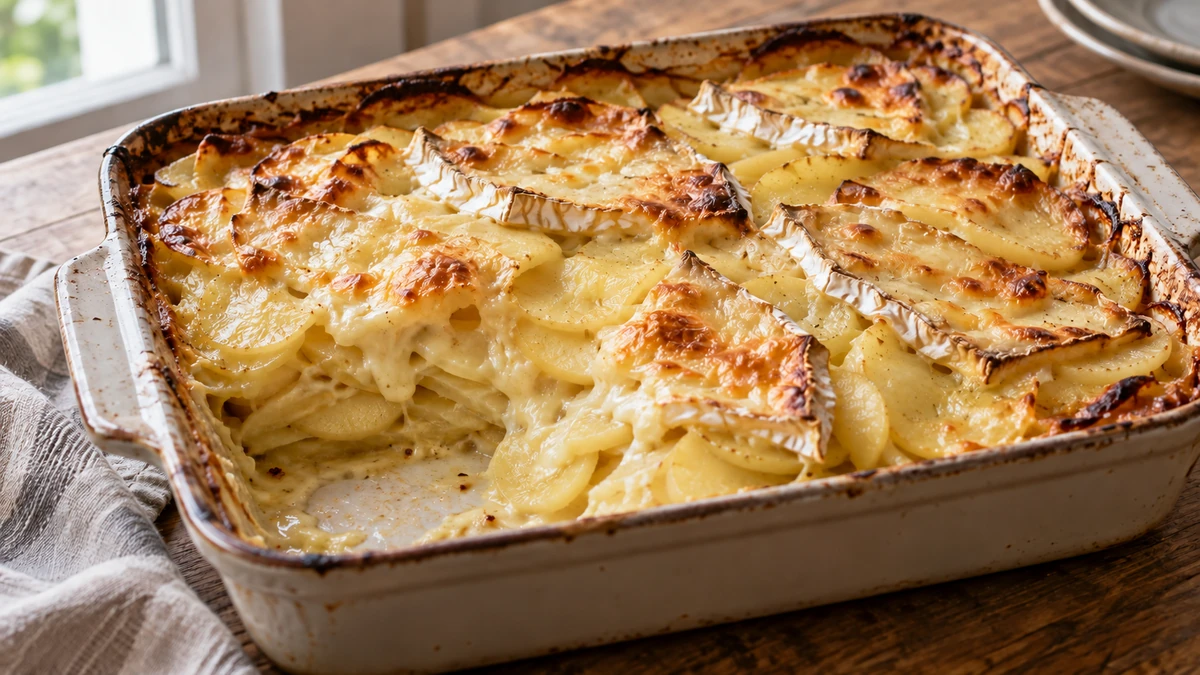 Gratin de pommes de terre, pommes et camembert